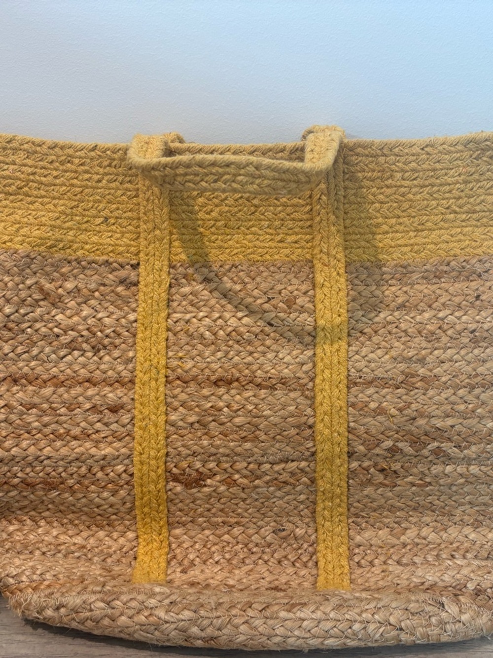 Yellow-Trim Woven Straw Tote Bag